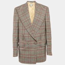 Pre Owned Gucci Multicolor Checkered Wool Double Breasted Oversize Blazer XS