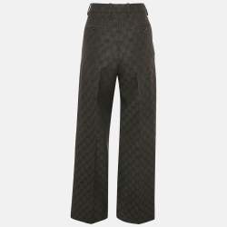 Pre Owned بنطلون غوتشي صوف رمادي فحمي بنقشة GG مقاس متوسط - ميديم