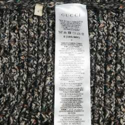 Pre Owned Gucci Monochrome Feather Trim Tweed Open Front Cardigan S