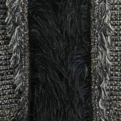 Pre Owned Gucci Monochrome Feather Trim Tweed Open Front Cardigan S
