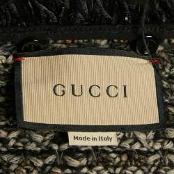 Pre Owned Gucci Monochrome Feather Trim Tweed Open Front Cardigan S