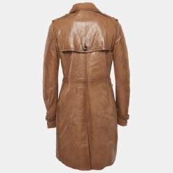 Pre Owned Gucci Brown Leather Double Breasted Trench Coat S