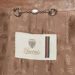 Pre Owned Gucci Brown Leather Double Breasted Trench Coat S