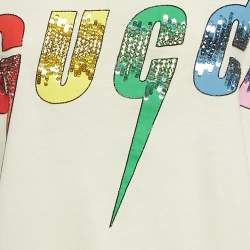 مملوكة مسبقًا Gucci Cream Embellished Logo Jersey Oversized T-Shirt S