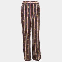 Pre Owned Gucci Blue/Red Striped Silk Web Detail Trousers M