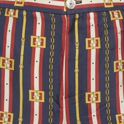 Pre Owned Gucci Blue/Red Striped Silk Web Detail Trousers M