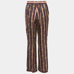 Pre Owned Gucci Blue/Red Striped Silk Web Detail Trousers M