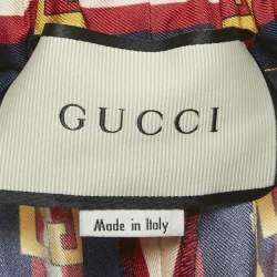 Pre Owned Gucci Blue/Red Striped Silk Web Detail Trousers M