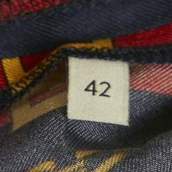 Pre Owned Gucci Blue/Red Striped Silk Web Detail Trousers M