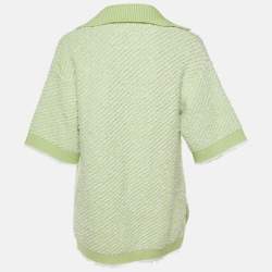 Pre Owned Gucci Green Cotton Boucle V-Neck Polo Top M