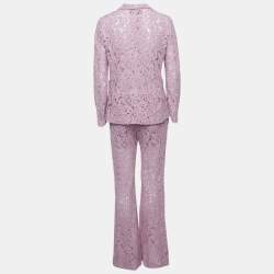 Pre Owned بدلة غوتشي دانتيل وردي مفصلة بنطال مقاس صغير