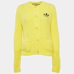 Pre Owned Gucci X Adidas Yellow Embroidered Faux Fur Buttoned Cardigan XL