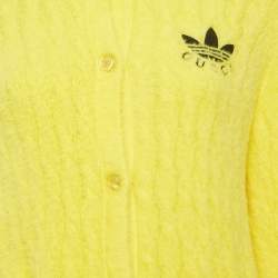 Pre Owned Gucci X Adidas Yellow Embroidered Faux Fur Buttoned Cardigan XL