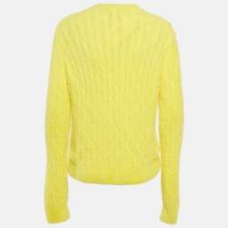 Pre Owned Gucci X Adidas Yellow Embroidered Faux Fur Buttoned Cardigan XL