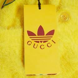 Pre Owned Gucci X Adidas Yellow Embroidered Faux Fur Buttoned Cardigan XL