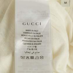 Pre Owned تي شيرت غوتشي قطن أبيض بطبعة ممزق مقاس متوسط 