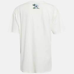 Pre Owned تي شيرت غوتشي قطن أبيض بطبعة ممزق مقاس متوسط 