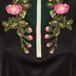 Pre Owned Gucci Black Floral Embroidered Technical Jersey Turtle Neck Dress M