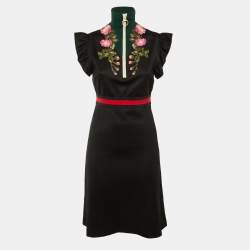 مملوكة مسبقًا Gucci Black Floral Embroidered Technical Jersey Turtle Neck Dress M