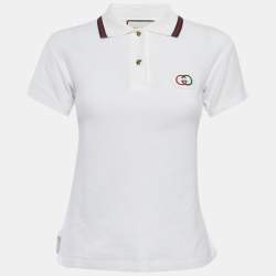 Pre Owned Gucci White GG Applique Terry Fitted Polo T-Shirt S