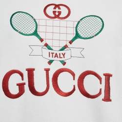 Pre Owned سويت شيرت غوتشي قطن أبيض مطرز تنس مقاس صغير (سمول)