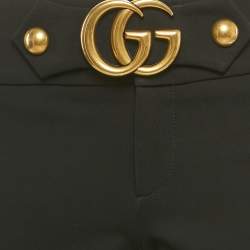 Pre Owned بناطيل غوتشي سوداء بت فاصيل GG كريب متسعة كبيرة