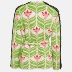 Pre Owned Gucci x Adidas Green Monogram Textured Knit Cardigan XS