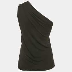 مملوكة مسبقًا توب غوتشي كتان أسود كتف واحد متدلي مقاس صغير (سمول)