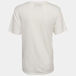 مملوكة مسبقًا تي شيرت غوتشي قطن أبيض بطبعة ممزق مقاس متوسط 