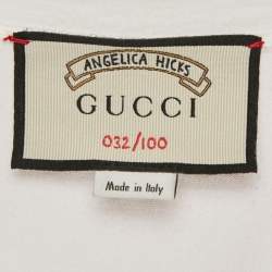 مملوكة مسبقًا تي شيرت غوتشي قطن أبيض بطبعة ممزق مقاس متوسط 