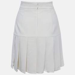 Pre Owned تنورة غوتشي ساتان قشدية بكسرات قصيرة مقاس صغير (سمول)