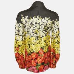 Pre Owned Gucci Multicolour Floral Print Silk Tie Neck Long Sleeve Blouse M