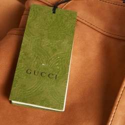 مملوكة مسبقًا تنورة غوتشي جلد بني بطول الركبة مقاس صغير