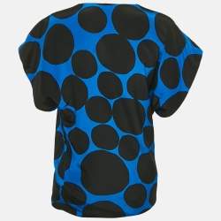 Pre Owned Gucci Blue/Black Polka Dots Silk Cowl Neck Mini Dress S