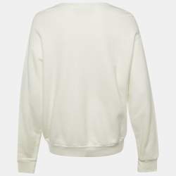 مملوكة مسبقًا Gucci Off-White Cotton Tennis Embroidered Crew Neck Sweatshirt S