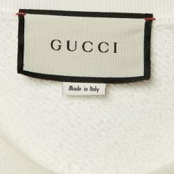 مملوكة مسبقًا Gucci Off-White Cotton Tennis Embroidered Crew Neck Sweatshirt S