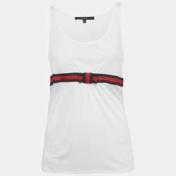 مملوكة مسبقًا Gucci Vintage White Web Trim Jersey Tank Top M