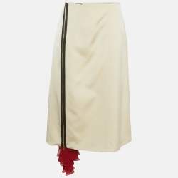 مملوكة مسبقًا Gucci Cream Crepe and Silk Ruffle Trim Midi Skirt M