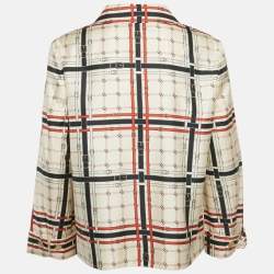مملوكة مسبقًا Gucci Beige Interlocking GG Belt Print Silk Jacket M
