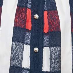 Pre Owned بلوزة غوتشي حرير ودانتيل مخطط متعدد الألوان مع ربطة عنق مقاس كبير