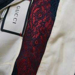 Pre Owned بلوزة غوتشي حرير ودانتيل مخطط متعدد الألوان مع ربطة عنق مقاس كبير