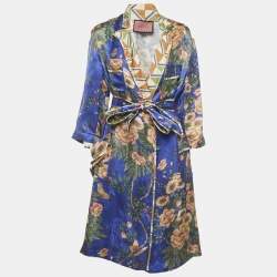 مملوكة مسبقًا Gucci Multicolor Floral Print Silk Robe M