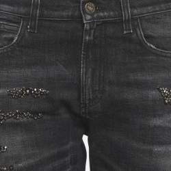 Pre Owned Gucci Grey Denim Embellished Straight Fit Jeans S/Waist 30"