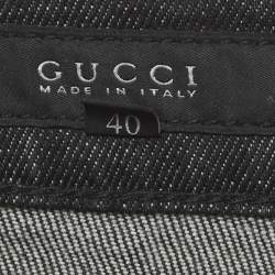 Pre Owned Gucci Grey Denim Embellished Straight Fit Jeans S/Waist 30"