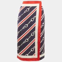 مملوكة مسبقًا Gucci Blue/Red Horsebit Print Silk Pencil S