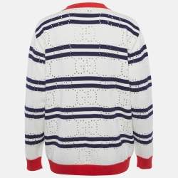 Pre Owned كارديغان غوتشي أبيض بغرز GG مخطط صغير