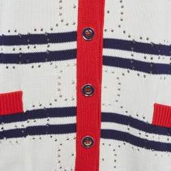 Pre Owned كارديغان غوتشي أبيض بغرز GG مخطط صغير