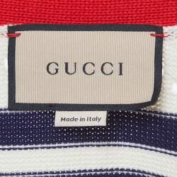 Pre Owned كارديغان غوتشي أبيض بغرز GG مخطط صغير