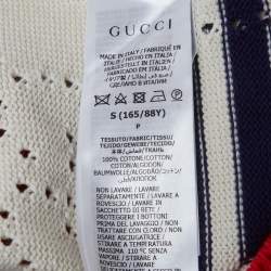 Pre Owned كارديغان غوتشي أبيض بغرز GG مخطط صغير