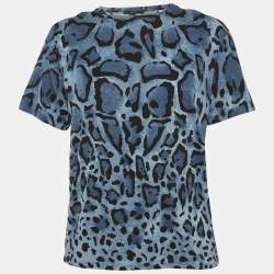 Pre Owned     تي شيرت غوتشي جيرسي بنقشة النمر الأزرق مقاس صغير جداً